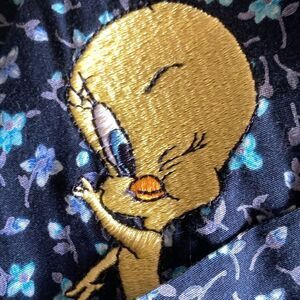 Vintage Looney Tunes 100% Cotton Y2K Disty Print Button Down Shirt Size 14/16
